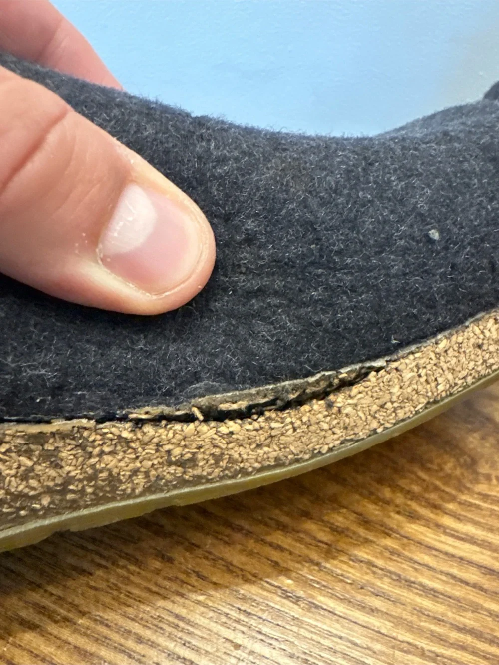 Haflinger size 45 Grizzly Franzl Wool Felt Clog Slippers Cork Gray Black Flaws.